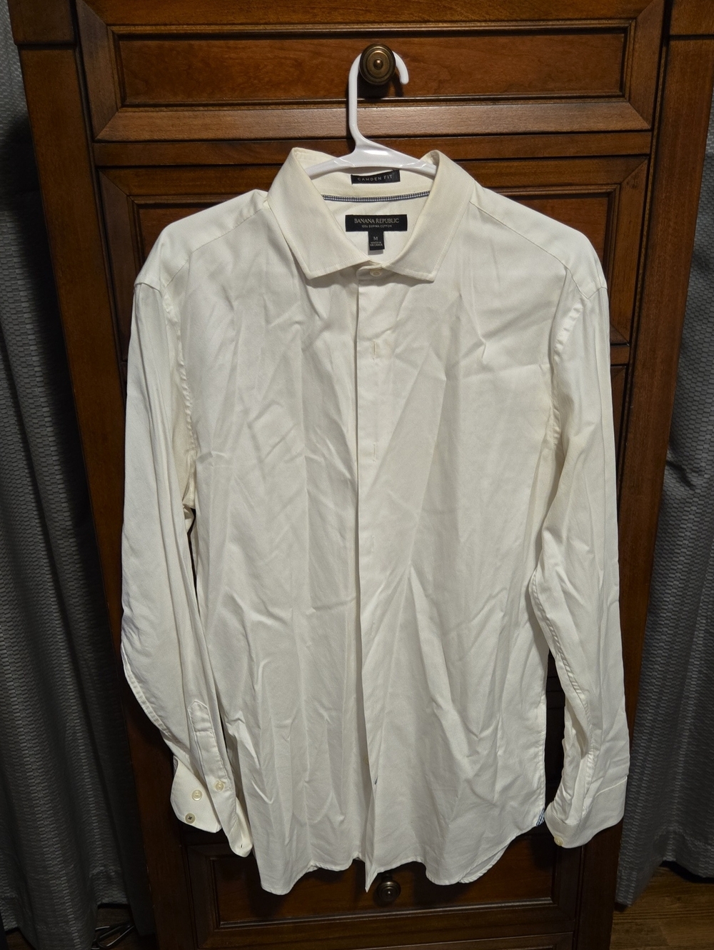 Banana Republic Men's Off-White Dress Shirt with Hidden Placket